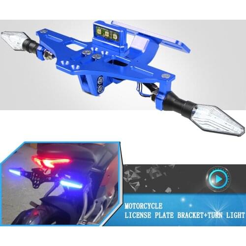 Universal Motorcycle Adjustable Angle Aluminum License Number Plate Frame Holder Bracket LED Light For Honda YAMAHA BMW KAWASAKI