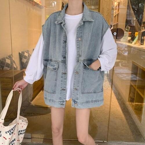 Spring Denim Vest Womens Loose Non-Wind Workwear Sleeveless Vest