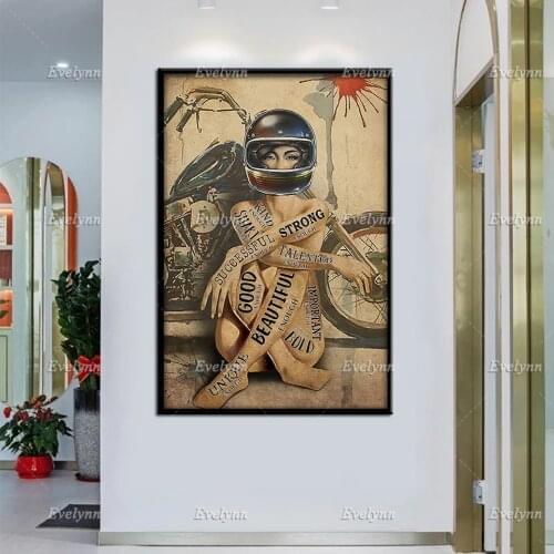 Rider Biker Racer Motorcycle Girl Strong Enough Good Enough Retro Poster Home Living Decor Prints Wall Art Canvas Unique Gift