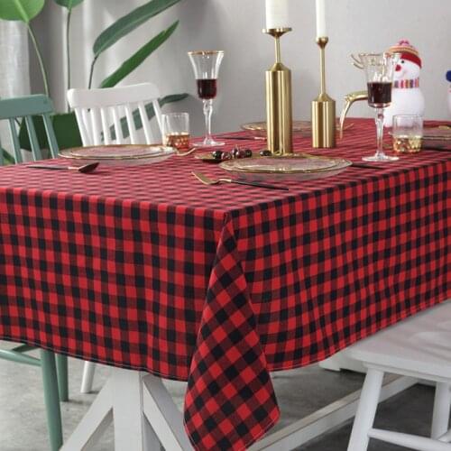 Proud Rose Red Black Plaid Tablecloth Nordic Christmas Cotton Linen Banquet Party Home Multifunctional Cover Towel Fabric