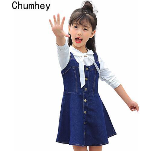 Chumhey 4-9T Spring Summer Girls Bib Suspender Denim Dress Overalls Children Clothing Big Girl Slips Clothes