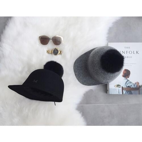 01808-ju-MNM0027 winter % wool warm fox pompon leisure equestrian cap MEN women wool visors hat