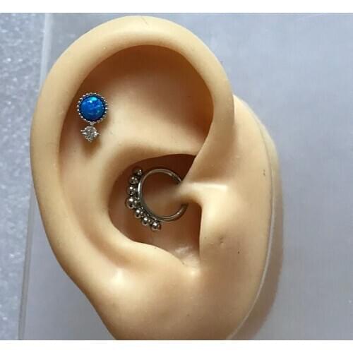 1pc Popular stainless steel 16gauge 5 colors opal tragus helix conch cartilage daith piercing earring body jewelry