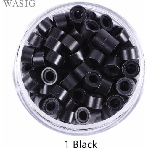 1000Pcs 5mm Silicone Lined Micro Rings Links Beads for I Tip Hair Extension Tools 1# Black . 9 Colors Optional