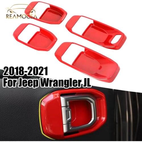Reamocea 4Pcs Interior Inner Door Handle Bowl Cover Trim Frame Accessories Decoration Stickers For Jeep Wrangler JL 2018-2021