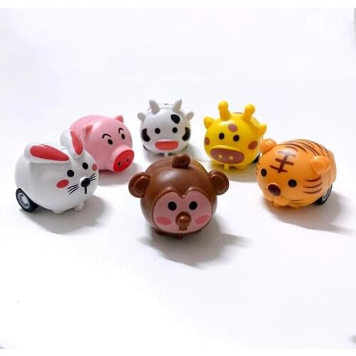 6Pcs Cute Animal Pull Back Car Tiger Inertia Car Toys Baby Boys Girls Cartoon Infant Toys Kids Clockwork Wind Up Children Gifts