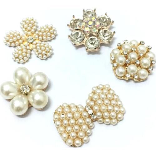20pcs/lot Free Shipping 18 design DIY hair accessory Bow Flowers Pearl Buttons alloy rhinestone button U pick color bt05