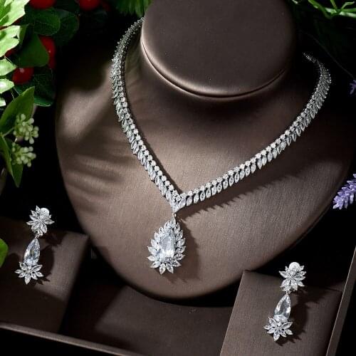 HIBRIDE New Fashion Style With Water Drop Shape CZ Crystal Party Jewelry set For Wedding Necklace earring set for WOMEN N-1289