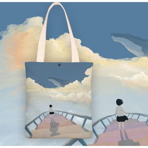 Japanese Style Cartoon Sky Canvas Bag For Women Ladies Hand Bags Large-capacity Shopper Bag Shoulder Bag Women Bolsa Feminina