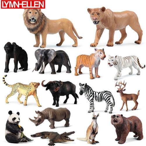 Simulation Wild Animal Lion Elephant Tiger Rhinoceros Zebra Deer Bear Crocodile Leopard Collection Action Figure Children Toys