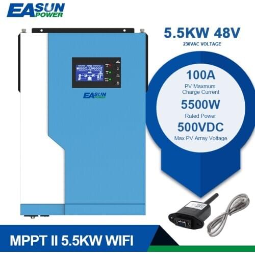 EASUN POWER Soalr Inverter 5500W MPPT 100A 500VDC PV Input 220VAC 48VDC 5.5KW Pure Sine Wave hybrid inverter With WiFI