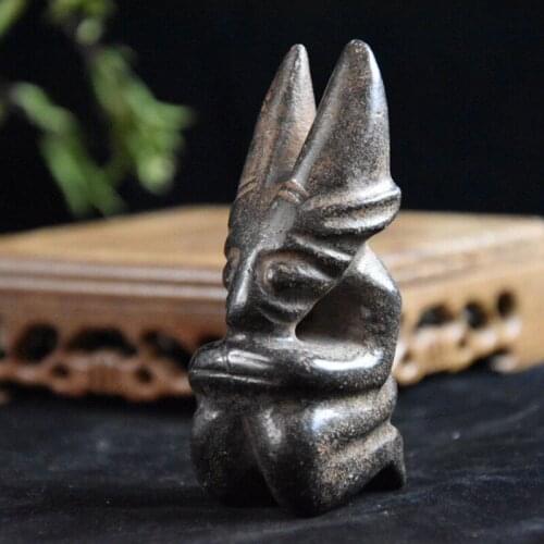 China Hongshan Jade Culture Archaize Absorbable Magnetic Black Iron Meteorite Sculpture Sun God Statue #1