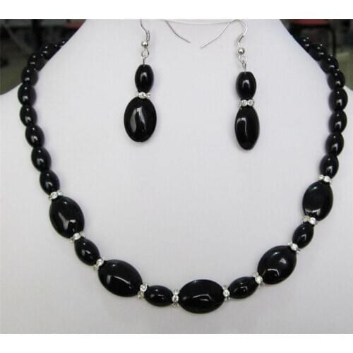 Beautiful 8x12mm & 13x18mm Black Onyx Necklace 18" Earrings set