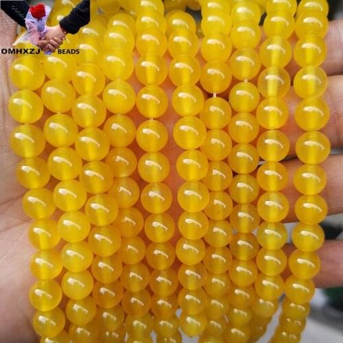 OMH JD07 4 6 8 10 12 14mm Natural Jewelry DIY Making Bracelet Necklace Yellow Agate Round Beads Natural Jade Loose Spacer Beads