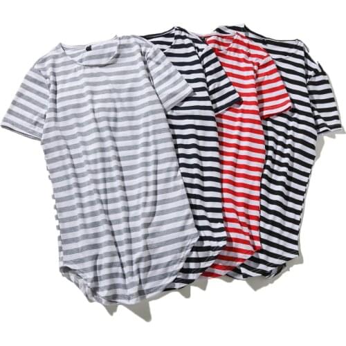 Summer Striped Short-sleeved T-shirt Mens Cotton Lengthened Loose Casual and Comfortable Tshirt Male tee top Home Clothing