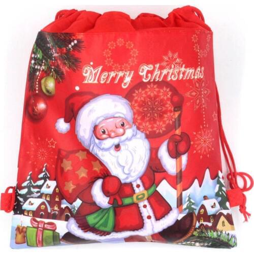Santa Claus Drawstring Bags Kids Favors Non-Woven Fabric Backpack Birthday Event & Party Supplies Travel Storage Package 1PCS