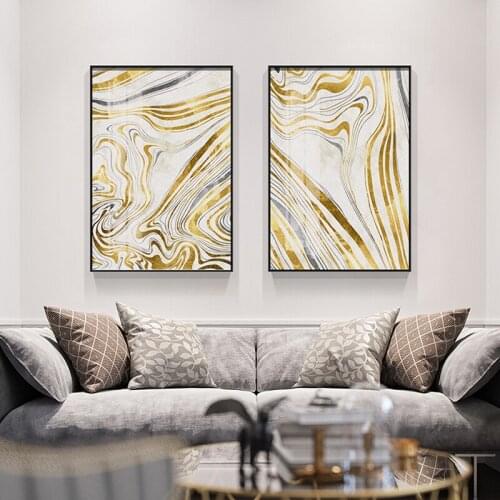 Fashion Abstract Canvas Painting Flowing Colour Canvas Art Golden and white Posters Prints Modern Wall Pictures for Living Room