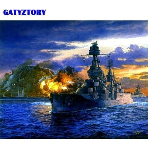 GATYZTORY Ocean Battleship DIY Painting By Numbers Kit Modern Wall Art Picture By Number On Canvas For Home Decoration