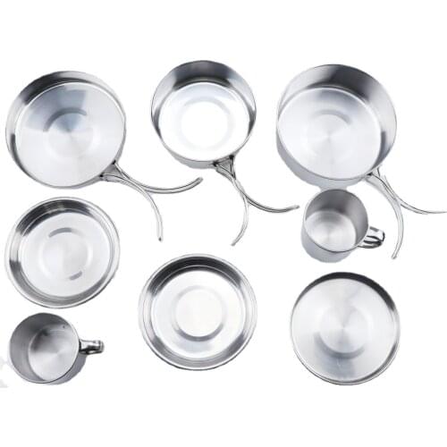 Stainless Steel Cookware Set 8 Pieces Outdoor Camping Tableware Portable Picnic Cookware Bowl