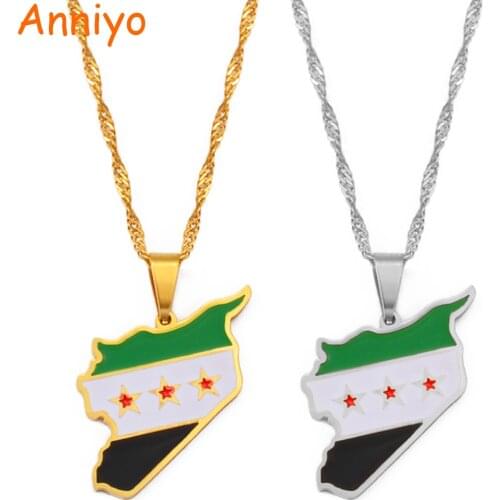 Anniyo Syria Map Flag Gold Color Charms Pendant Necklaces Syrians Jewelry #213721