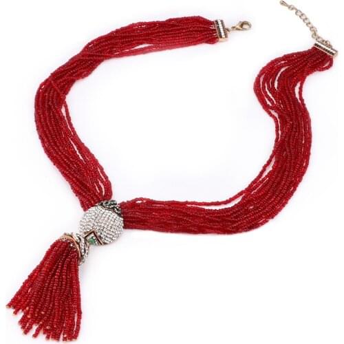 Handmade Bead Pendant Necklace For Women Crystal Nigerian Wedding Jewelry Ethnic Long Natural Stone Chain Boho Gift Accessories