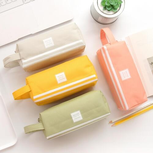 Pencil Bag Large Capacity Double Pocket Canvas Simple Pen Case Carry Bag Stationery Storage Pouch for Student School Supplies