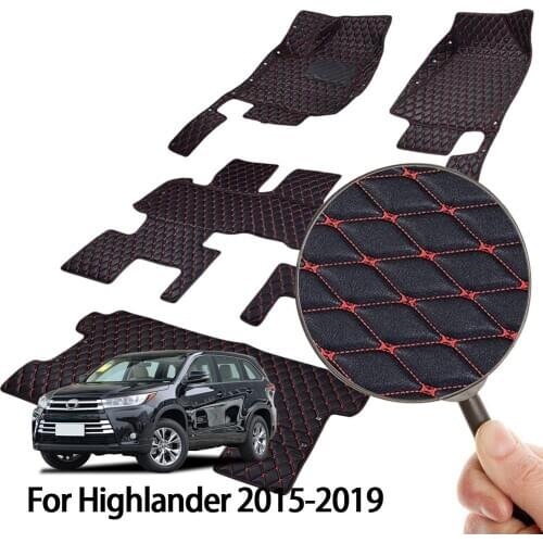Luxury Surround 7-Seats Floor Mats for Toyota Highlander 2015-2020 LHD PU Leather Car Interior Carpet Seat Ridged Mat Set