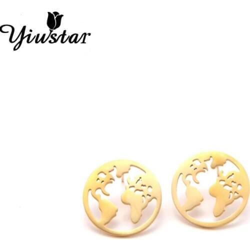 Yiustar Map Earrings for Women World Map Stainless Steel Stud Earring for Girls Globe Earth Fashion Jewelry Wedding Party Gift