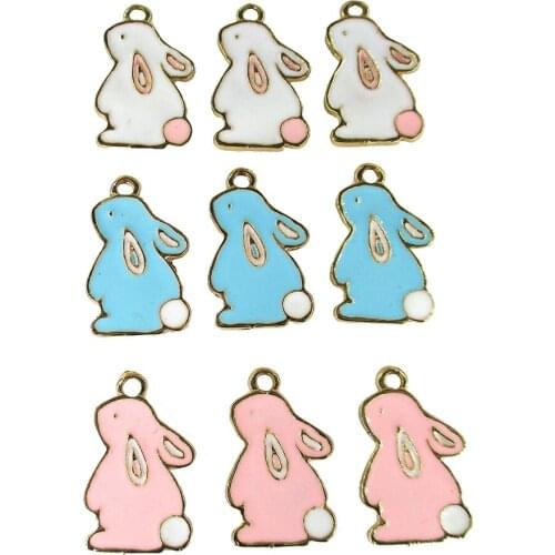 10pcs/lot Cute 13*21mm Enamel Rabbit Charm For DIY Jewelry Making Fashion Earring Pendant Bracelet Necklace Finding Accessories