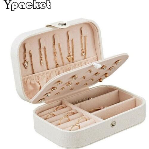 Lady PU Leather Jewelry Box Storage Square Box Portable Necklaces Earring Display Storage Gift Packaging Case Ring Display