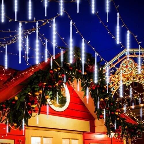 LED Meteor Shower Rain Light Waterproof Snow Falling Raindrop Icicle Fairy Light 8 Tubes Wedding Christmas Garland String Light