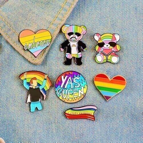 High quality Pride Rainbow Flags Brooch Intersex Enamel Pins Bear Heart Gay Brooches Badge Denim Coat Bag Hat Jewelry Pin