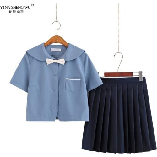 Japanese Korean Anime Sailor Suit Short Skirts School Girl Jk Uniform Blue Pleated Skirt School Uniform Cosplay Student Academy