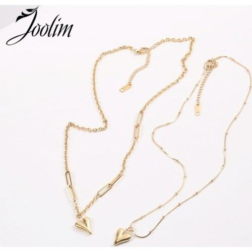 Joolim Jewelry Gold Finish Geometric Love Pendant Sweater Chain Necklace Stainless Steel Necklace