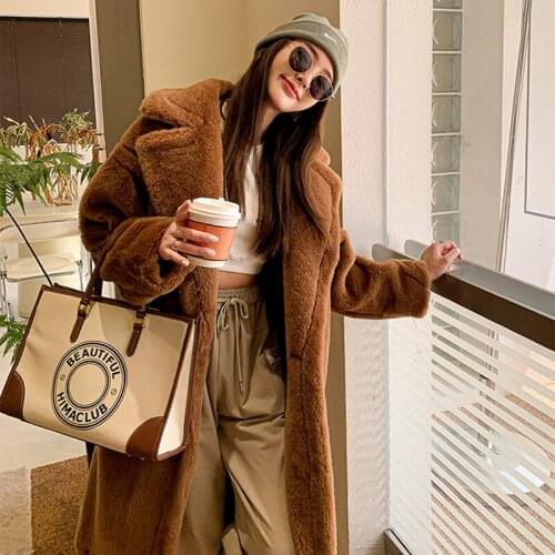 Long Teddy Bear Jacket Women Winter 2021 Thick Warm Oversized Chunky Outerwear Overcoat Female Faux Lambswool Fur Coats