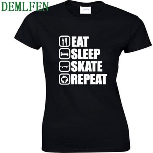 Funny Printed Women Short Sleeve T Shirt Novelty Design Eat,sleep,skate,repeat,Skater T-shirt Tops Casual Fashion Cool Tees Tops