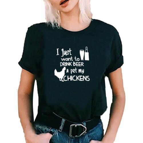 I Want Drink Beer Funny Tee Shirt Femme O-neck Short Sleeve Cotton T Shirt Women Top Black White Loose Black White Tshirt Women