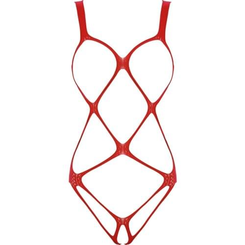 Womens Fishnet Hollow Out Bodystockings Stretchy Open Cup Catsuit Jumpsuit Crotchless Erotic Lingerie Bodysuits Sissy Clubwear