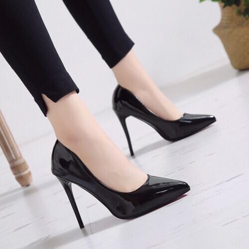2021 Spring New Simple Elegant High Heels Stiletto Womens Shoes Pointed Black Etiquette Professional Single Shoes Wedding Shoes