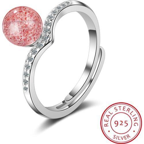 100% 925 Solid Real Sterling Silver Fashion Crown Strawberry Crystal Opening Ring Sizable For Teen Girl Kid Xmas Gift