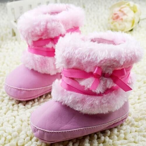 Cotton Fabric High-top Snow Boots Toddler First Walkers Booties Soft Anti-slip Infant Crib Shoes Winter Faux Fur Baby Boots