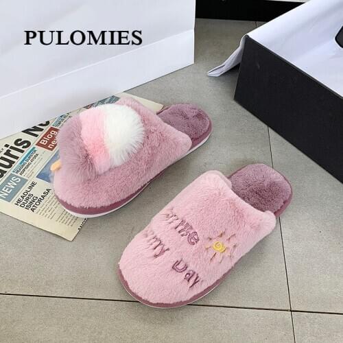 Winter Women Warm Slipper Indoor Short Plush Fur Flip Flop Cute Non-Slip House Floor Slippers Female Home Bedroom For Men