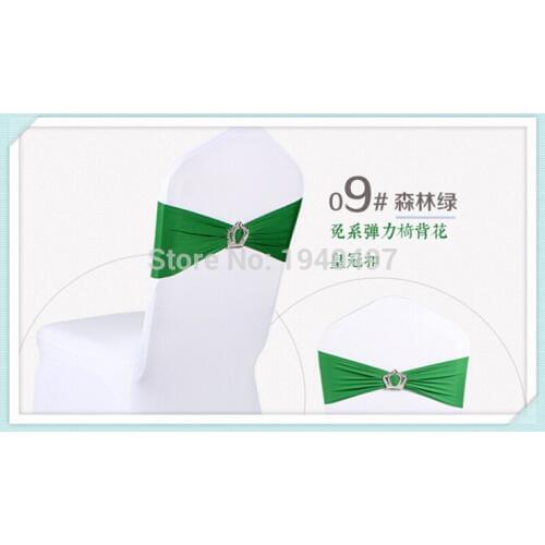 15 x 35CM 100PCS Army Green Lycra Spandex Chair Back Supplies Bunquet Wedding Party Sash Band with Crown Buckle Decor CR-91