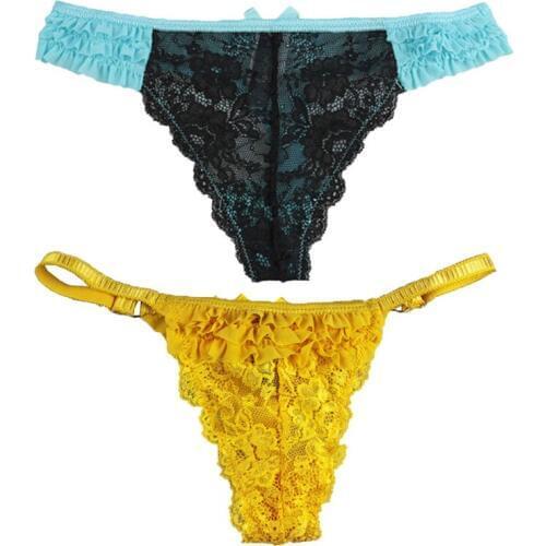 2 PCS/LOT Women Underwear Two Style Panties Lace Sexy G-String And Briefs Lovely Lotus Leaf Edges 3 Color S M L NO.122