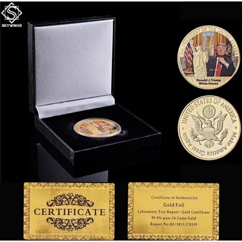 US 45th President Trump Wearing A Red Tie Of Liberty Gold/Silver Plated Souvenir Coin W/ Luxury Display Box