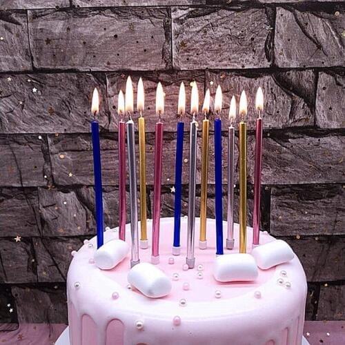 5pcs Pencil Shape Slender Glitter Paint Golden Silver Cake Birthday Candles safe flames wedding cake candle home decoration