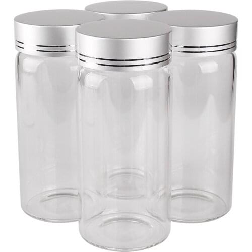 6 Pieces 360ml Large Glass Bottles with Silver Lids 65*145mm Glass Jar Candy Jar Storage Jars Storage Bottle for Craft DIY