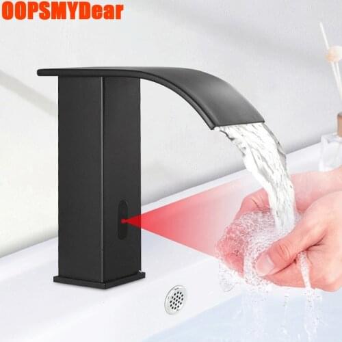 Touchless Tap Bathroom Infrared Motion Sensor Faucet Basin Sink Smart Automatic Kraan Hotel Washbasin Deck Mount Black Torneiras