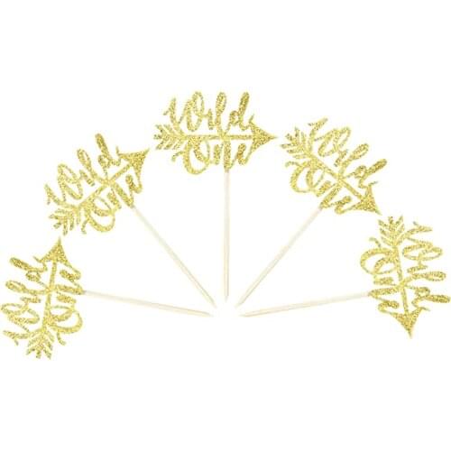10pcs Glitter Gold Wild One Cupcake Toppers Baby 1st Birthday Cake Toppers for Baby Shower First Birthday Party Decorations