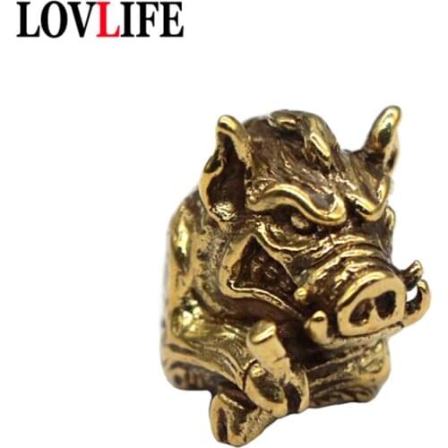 Pure Copper Wild Boar Umbrella Rope Paracord Beads Accessories Creative Animal Pig EDC Knife Handle DIY Pendant Jewelry Keychain